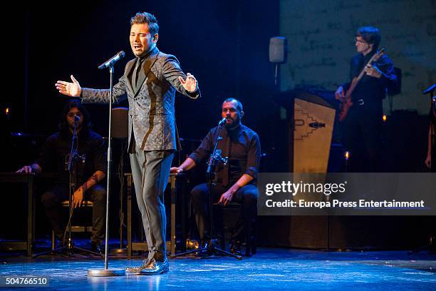 Spanish flamenco singer Miguel Poveda performs on stage on January 12, 2016 in Madrid, Spain.