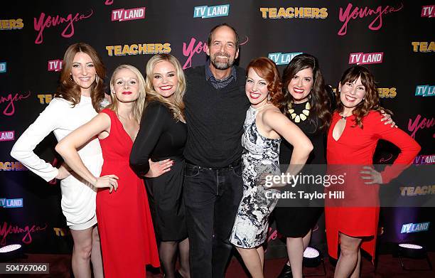 Actors Katy Colloton, Katie O'Brien, Kate Lambert, executive producer Jay Martel, Kathryn Renee Thomas, Cate Freedman and Caitlin Barlow attend the...