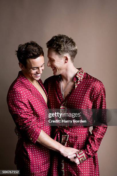 Competitive diver Tom Daley and screenwriter Dustin Lance Black are photographed for Out magazine on November 7, 2015 in London, England.