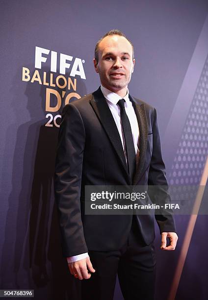 Andres Iniesta of Spain and Barcelona arrives for the FIFA Ballon d'Or Gala 2015 at the Kongresshaus on January 11, 2016 in Zurich, Switzerland.