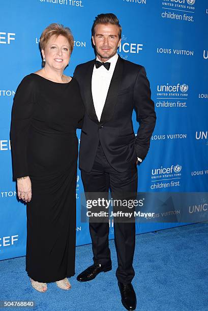 President and CEO of the U.S. Fund for UNICEF Caryl Stern and honoree David Beckham arrive at the 6th Biennial UNICEF Ball at the Beverly Wilshire...