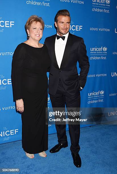 President and CEO of the U.S. Fund for UNICEF Caryl Stern and honoree David Beckham arrive at the 6th Biennial UNICEF Ball at the Beverly Wilshire...