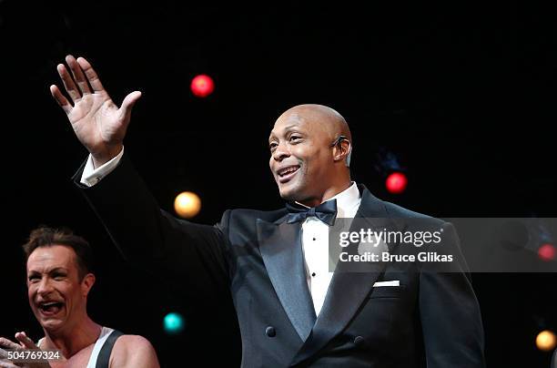 Eddie George during his curtain call on Opening Night for NFL Legend Eddie George's Broadway debut in "Chicago" on Broadway at The Ambassador Theater...
