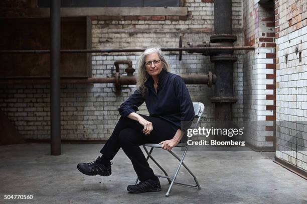 Annie Leibovitz, portrait photographer, poses for a photograph at the launch of WOMEN: New Portraits exhibition at Wapping Hydraulic Power Station in...