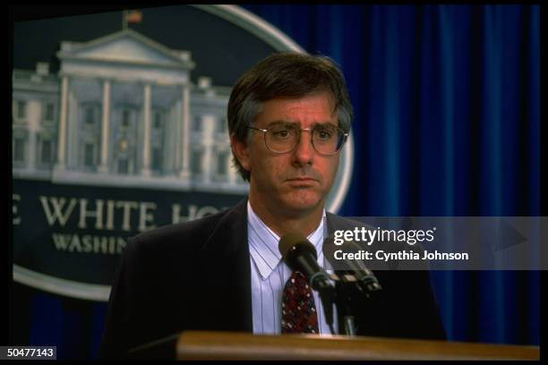 State Dept. Mideast maven Dennis Ross holding briefing on Israel/PLO peace agreement in WH press rm.