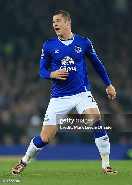 Ross Barkley of Everton in action during the Capital One Cup Semi-Final First Leg match between Everton and Manchester City at Goodison Park on...