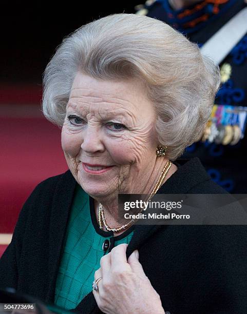 Princess Beatrix of The Netherlands arrives to attend the New Year's reception for the diplomatic corps at the Royal Palace on January 13, 2015 in...