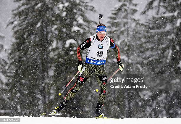 Andreas Birnbacher of Germany in action during the mens 20km Biathlon race at the IBU Biathlon World Cup Ruhpolding on January 13, 2016 in...