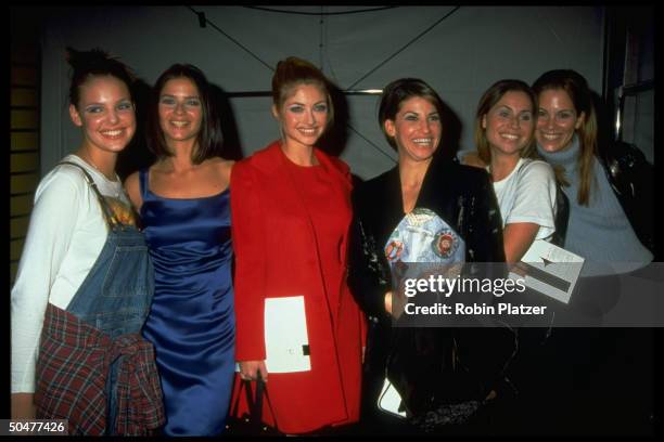 Actresses Katherine Heigi, Jill Hennessy, Rebecca Gayheart, Gina Gershon, Minnie Driver & Maxine Bahns at designer Nicole Miller's spring fashion...