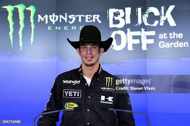 Professional Bull Riders World Champion J.B. Mauney rings the opening bell at NASDAQ MarketSite on January 13, 2016 in New York City.