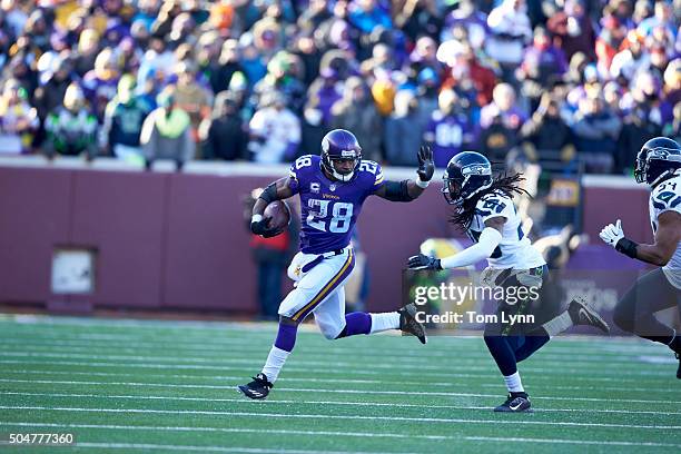 Playoffs: Minnesota Vikings Adrian Peterson in action, rushing vs Seattle Seahawks at US Bank Stadium. Minneapolis, MN 1/10/2016 CREDIT: Tom Lynn