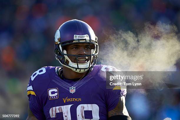 Playoffs: Closeup of Minnesota Vikings Adrian Peterson during game vs Seattle Seahawks at US Bank Stadium. Minneapolis, MN 1/10/2016 CREDIT: Tom Lynn