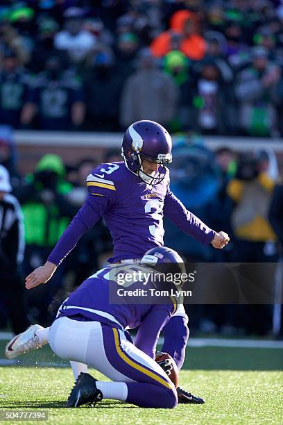 Playoffs: Minnesota Vikings Blair Walsh in action, kicking vs Seattle Seahawks at US Bank Stadium. Minneapolis, MN 1/10/2016 CREDIT: Tom Lynn