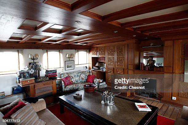 Living room of the yacht "The Amazone" on January 13, 2016 in Limay, France. The luxury yacht built for Sir Winston Churchill called "The Amazone"...