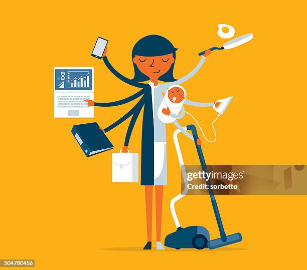 ilustraciones, imágenes clip art, dibujos animados e iconos de stock de super madre - multifuncional