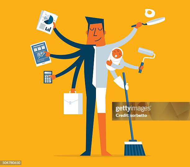 super vater - computer work life balance stock-grafiken, -clipart, -cartoons und -symbole