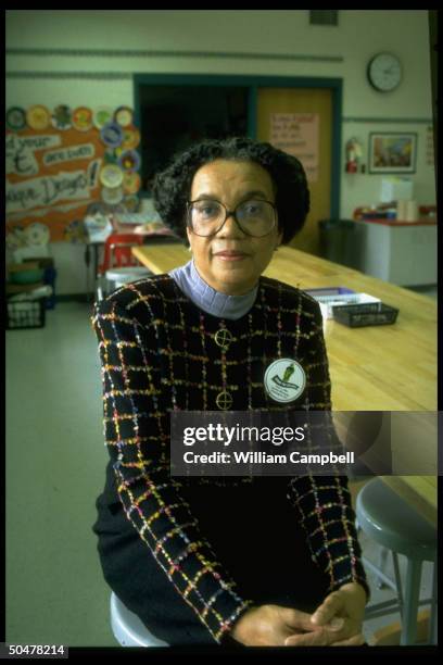 Children's Def. Fund head Marian Wright Edelman at Arthur Ashe Elementary School, busy organizing Stand for Children march in Wash., DC on June 1.