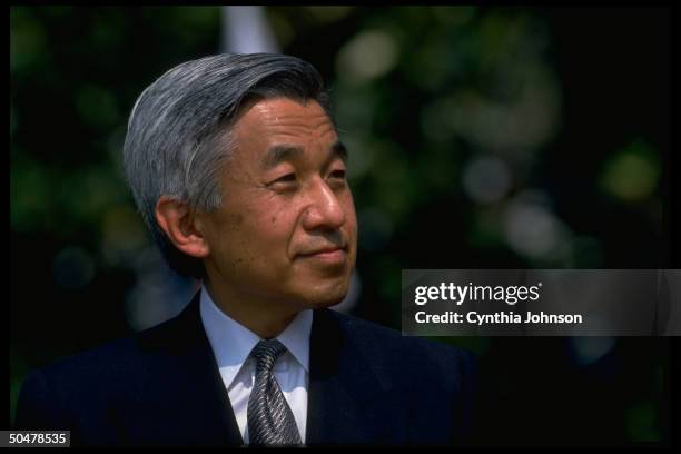 Japanese Emperor Akihito during WH S. Lawn arrival ceremony.