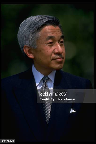 Japanese Emperor Akihito during WH S. Lawn arrival ceremony.