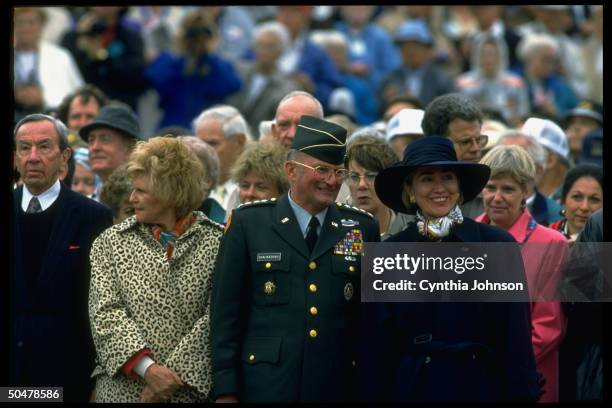 Secretary of State Warren Christopher, Ambassador Pamela Harriman, Gen. John Shalikashvili & 1st Lady Hillary Rodham Clinton at D-Day 50th...