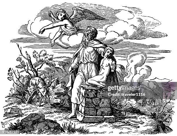 ilustraciones, imágenes clip art, dibujos animados e iconos de stock de abraham y isaac - isaac personaje bíblico