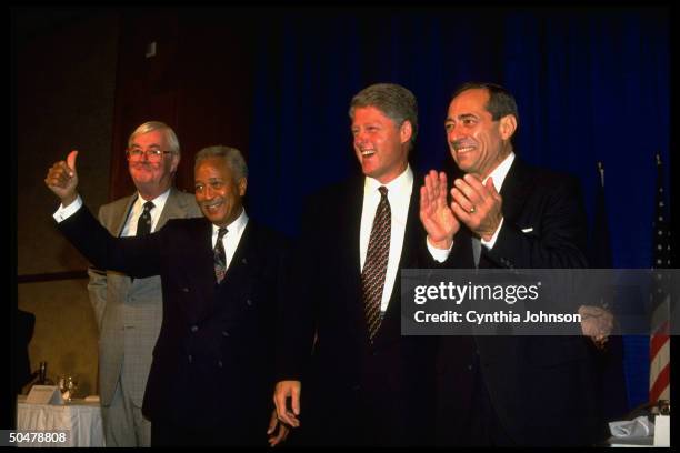 Pres. Bill Clinton w. NY Dems. Sen. Pat Moynihan, Mayor David Dinkins & Gov. Mario Cuomo at fundraiser for mayor.