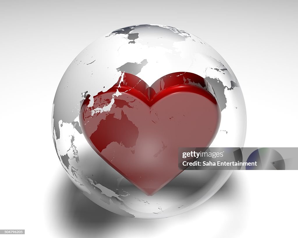 Big heart into globe
