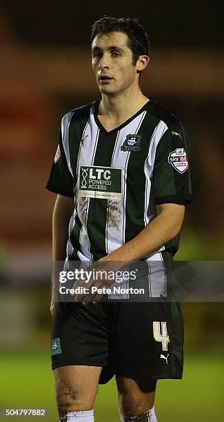 Carl McHugh of Plymouth Argyle in action during the Sky Bet League Two match between Plymouth Argyle and Northampton Town at Home Park on January 12,...