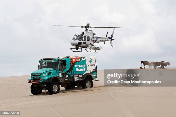 Gerard De Rooy of the Netherlands, Darek Rodewald of Poland and Moisievse Torrallardona of Spain of PETRONAS TEAM DE ROOY IVECO and in truck...