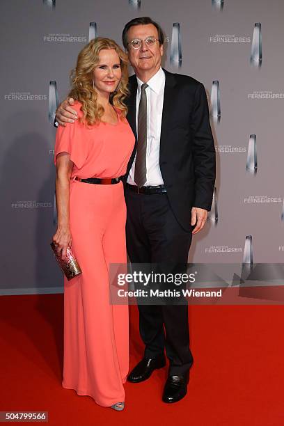 Katja Burkard and Hans Mahr attend the German Television Award at Rheinterrasse on January 13, 2016 in Duesseldorf, Germany.