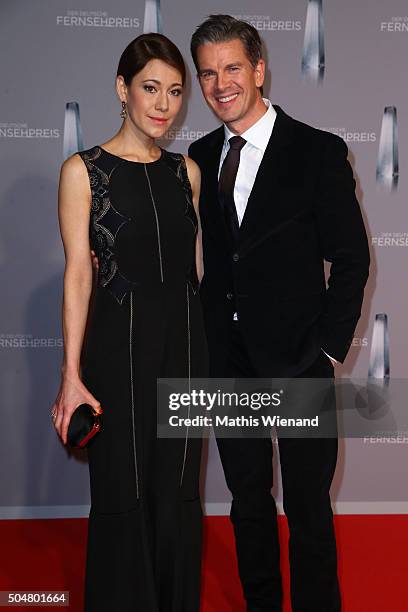 Markus Lanz and Angela Gessmann attend the German Television Award at Rheinterrasse on January 13, 2016 in Duesseldorf, Germany.