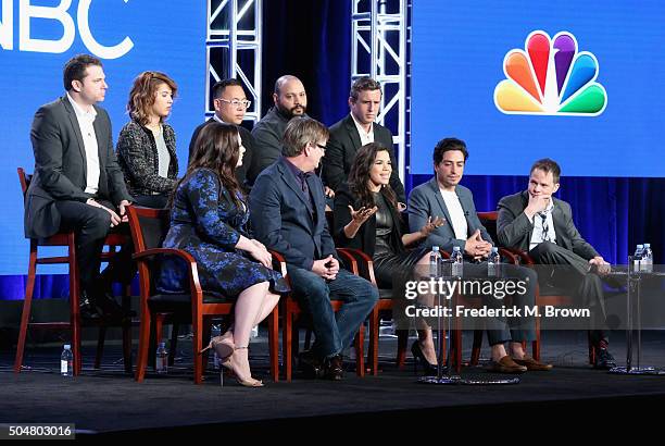 Executive producer David Bernad, actors Nichole Bloom, Nico Santos, Colton Dunn and executive producer Ruben Fleischer Actors Lauren Ash, Mark...