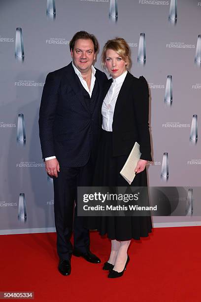 Charly Huebner and his wife Lina Beckmann attend the German Television Award at Rheinterrasse on January 13, 2016 in Duesseldorf, Germany.