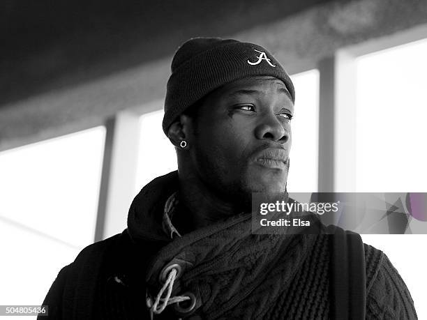 Deontay Wilder poses for a picture during a portrait and media availability on the terrace at Four World Trade Center on January 13, 2016 in New York...