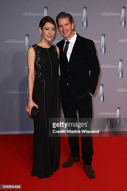 Markus Lanz and Angela Gessmann attend the German Television Award at Rheinterrasse on January 13, 2016 in Duesseldorf, Germany.