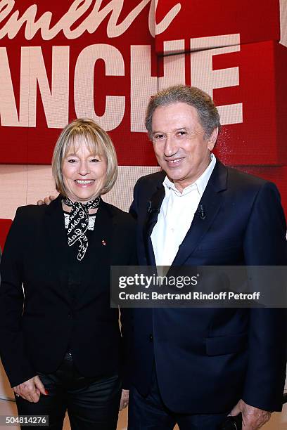 Martine Monteil and presenter of the show Michel Drucker attend the 'Vivement Dimanche' French TV Show at Pavillon Gabriel on January 13, 2016 in...