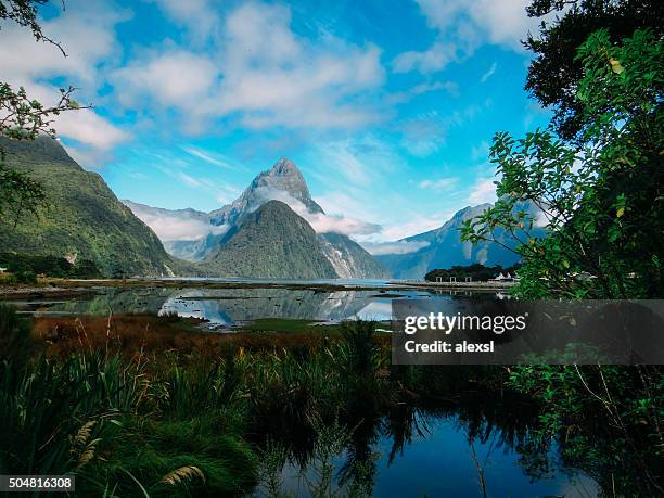 new zealand - milford sound mountains - southland stock pictures, royalty-free photos & images