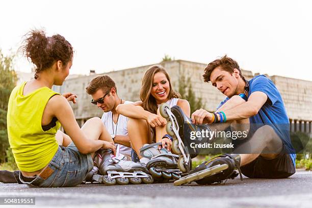 young people on rollerblades - inline skate bildbanksfoton och bilder