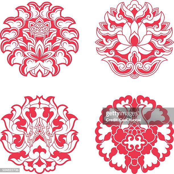 china traditional floral pattern - peonies stock illustrations