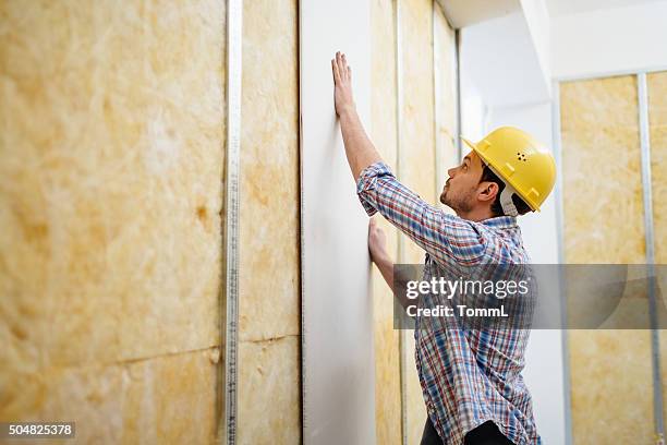 construction worker built a drywall - plasterboard stock pictures, royalty-free photos & images