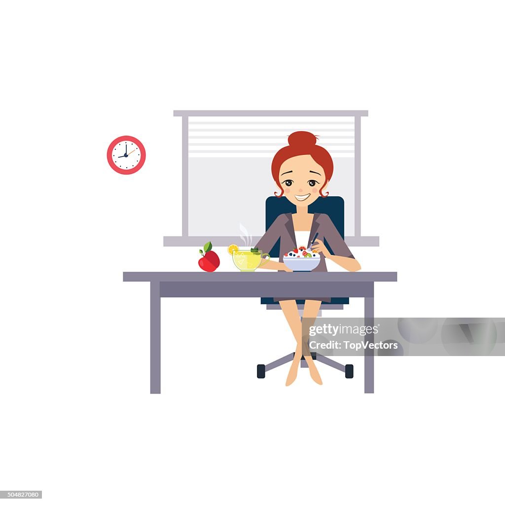 Background For Eating Routine Eating At Work Daily Routine Activities Of Women Vector Illustration ...