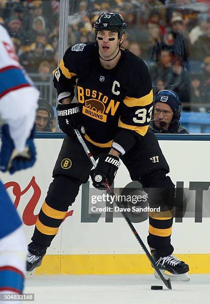 Zdeno Chara of the Boston Bruins plays in the 2016 Bridgestone NHL Winter Classic against the Montreal Canadiens at Gillette Stadium on January 1,...