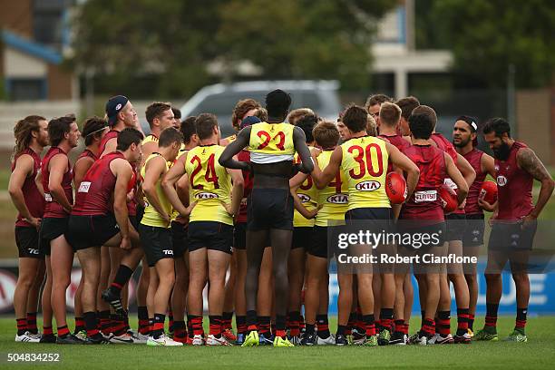 The Bombers are seen during an Essendon Bombers AFL training session at True Value Solar Centre on January 14, 2016 in Melbourne, Australia.