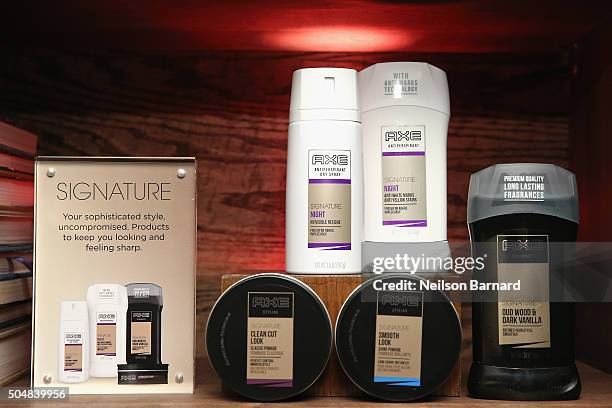 Products on display as AXE and John Legend reveal the new 2016 AXE Collective at the Find Your Magic launch event on January 13, 2016 in New York...