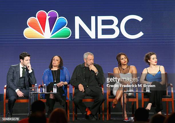 Actors Colin Donnell and S. Epatha Merkerson, of 'Chicago Med', Executive producer Dick Wolf and actors Monica Raymund, of 'Chicago Fire' and Marina...