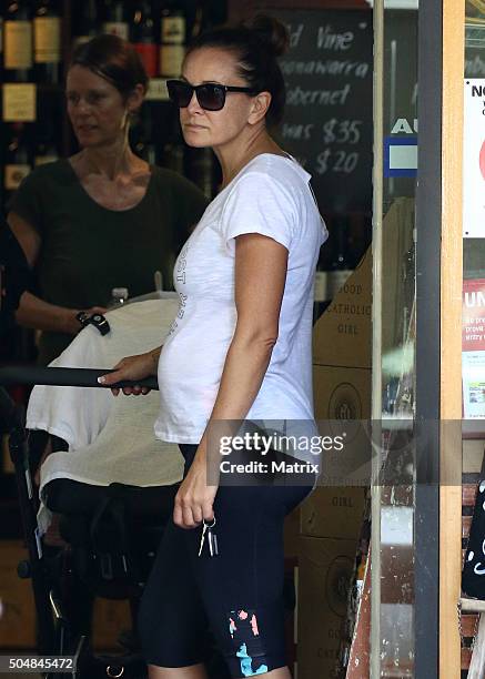 Biggest Loser trainer and new mum, Michelle Bridges is seen with her son Axel in Potts Point on January 14, 2016 in Sydney, Australia.