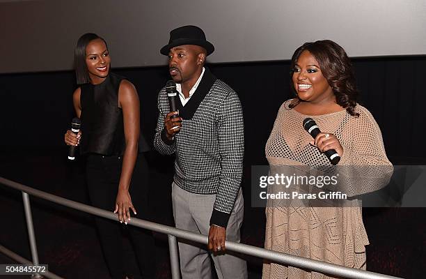 Tika Sumpter, Will Packer, and Sherri Shepherd attend "Ride Along 2" advance screening at Regal Cinemas Atlantic Station on January 13, 2016 in...