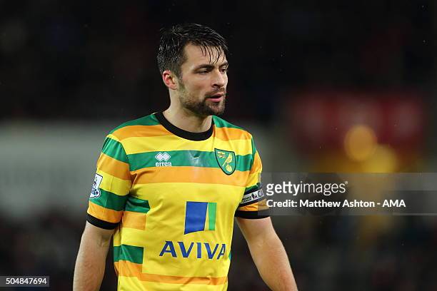 Russell Martin of Norwich City during the Barclays Premier League match between Stoke City and Norwich City at the Britannia Stadium on January 13,...