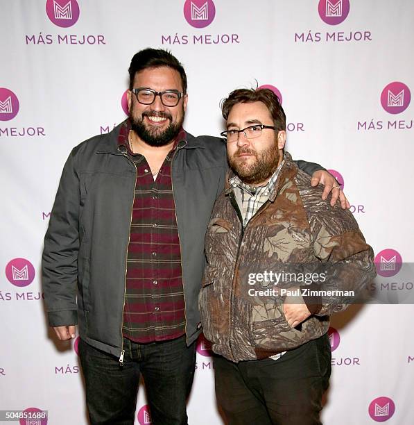 Horatio Sanz and Brian Granillo attend Broadway Video "Mas Mejor" launch at SNL Exhibit on January 13, 2016 in New York City.