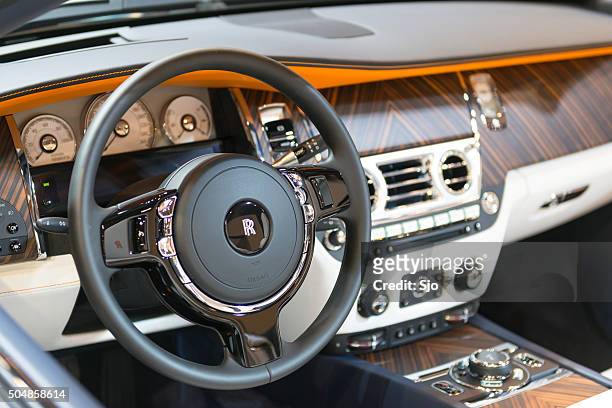 rolls-royce dawn four seater luxury convertible dashboard - audi interior stock pictures, royalty-free photos & images